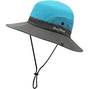 Unisex Blue & Gray Polyester Wide Brim Mesh Vent Chin Strap Classic Cowboy Hat